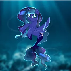 Size: 3000x3000 | Tagged: safe, artist:saralien, derpibooru import, princess luna, cute, female, heart eyes, lunabetes, seaponified, solo, species swap, wingding eyes