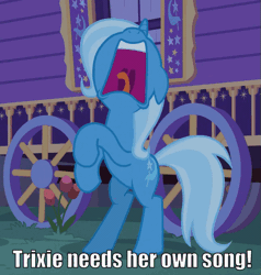 Size: 513x539 | Tagged: safe, derpibooru import, edit, edited screencap, screencap, trixie, unicorn, to where and back again, animated, caravan, cropped, floppy ears, freakout, frightened, frown, gif, hilarious in hindsight, hoofy-kicks, majestic as fuck, nose in the air, open mouth, panic, raised leg, rearing, scared, screaming, slowpoke, solo, text, tongue out, trixie's wagon, uvula, volumetric mouth, wide eyes