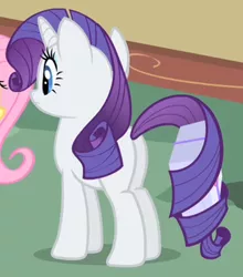 Size: 325x370 | Tagged: safe, derpibooru import, screencap, rarity, pony, unicorn, party of one, butt, cropped, female, mare, plot, prehensile tail, tail hold