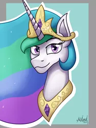 Size: 2400x3200 | Tagged: safe, artist:milkychocoberry, derpibooru import, princess celestia, alicorn, pony, bust, female, mare, portrait, simple background, solo