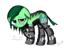 Size: 1500x1125 | Tagged: safe, artist:hugo231929, derpibooru import, oc, unofficial characters only, cyborg, earth pony, pony, crossed legs, eye contact, looking at you, piston, sad, scar, simple background, solo, transparent background