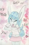 Size: 688x1061 | Tagged: safe, artist:slightlyshade, derpibooru import, sonata dusk, ponified, pony, belly button, bipedal, clothes, heart, imminent vore, midriff, miniskirt, skirt, solo, tanktop, traditional art