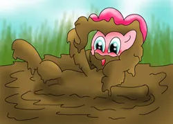 Size: 1400x1000 | Tagged: safe, artist:amateur-draw, derpibooru import, pinkie pie, pony, downvote bait, female, laughing, mare, messy, ms paint, mud, muddy, playing, solo, wet and messy