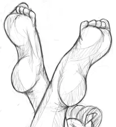 Size: 1376x1500 | Tagged: anthro, artist:fetishsketches, barefoot, derpibooru import, feet, female, fetish, foot fetish, foot focus, high arches, monochrome, plantigrade anthro, rarity, simple background, soles, solo, solo female, suggestive, toes, white background