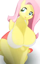 Size: 660x1047 | Tagged: anthro, artist:skeletonburglar, bent over, big breasts, breasts, busty fluttershy, cleavage, derpibooru import, female, fluttershy, huge breasts, simple background, solo, solo female, suggestive, white background