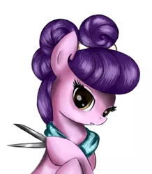 Size: 522x600 | Tagged: safe, artist:nika191319, derpibooru import, suri polomare, earth pony, pony, clothes, female, mare, scarf, scissors, simple background, solo, white background