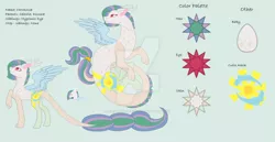 Size: 1024x530 | Tagged: artist:kiralindocruz, base used, blue background, derpibooru import, draconequus, draconequus oc, female, hybrid, interspecies offspring, oc, oc:chronosia, offspring, parent:discord, parent:princess celestia, parents:dislestia, reference sheet, safe, simple background, solo, unofficial characters only, watermark