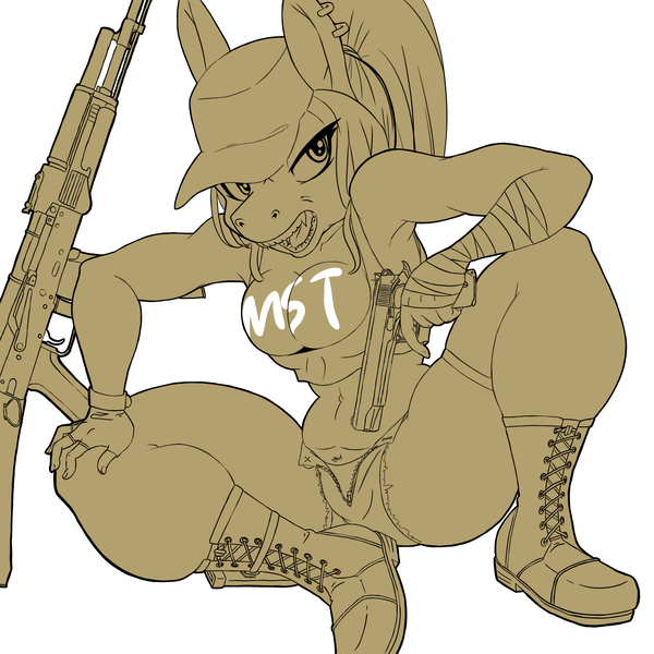 Size: 2000x2000 | Tagged: suggestive, artist:skeletonburglar, derpibooru import, oc, anthro, bat pony, ak-74m, angry, armpits, assault rifle, big breasts, boots, breasts, cap, cleavage, clothes, ear piercing, earring, fangs, female, fingerless gloves, gloves, gun, hat, jewelry, m1911, mare, military, piercing, ponytail, pubic fluff, rifle, shoes, shorts, simple background, sitting, sketch, solo, tanktop, thick, thighs, unbuttoned, weapon, white background, wip