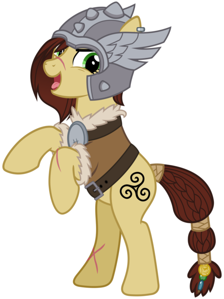 Size: 2400x3200 | Tagged: safe, alternate version, artist:cheezedoodle96, derpibooru import, idw, steela oresdotter, earth pony, pony, legends of magic, spoiler:comic, spoiler:comiclom2, .svg available, armor, braid, braided tail, clothes, coin, ear piercing, earring, female, hair over one eye, helmet, idw showified, jewelry, looking at you, mare, messy mane, mighty helm, open mouth, piercing, rearing, scar, simple background, solo, svg, tail wrap, tongue out, transparent background, triskelion, vector