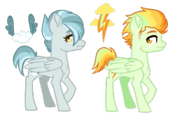 Size: 517x347 | Tagged: safe, artist:whalepornoz, derpibooru import, oc, oc:cloudy blizzard, oc:thunder flash, unofficial characters only, pegasus, pony, female, magical lesbian spawn, male, mare, offspring, parent:lightning dust, parent:marble pie, parent:misty fly, parent:rainbow dash, parents:marblefly, parents:rainbowdust, sideburns, simple background, stallion, transparent background