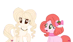 Size: 2204x1288 | Tagged: safe, artist:sugar-lemons, derpibooru import, oc, oc:strawberry scoop, oc:vanilla bean, unofficial characters only, earth pony, pony, unicorn, choker, female, mare, simple background, transparent background