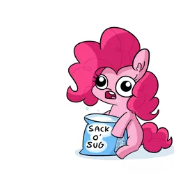 Size: 1650x1650 | Tagged: safe, artist:tjpones, derpibooru import, pinkie pie, earth pony, pony, :o, faic, female, food, high, mare, open mouth, ponk, simple background, sitting, solo, sugar (food), sugar high, sugar rush, this will not end well, white background, wide eyes, xk-class end-of-the-world scenario