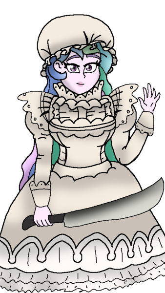 Size: 540x959 | Tagged: safe, artist:pokecure123, derpibooru import, princess celestia, equestria girls, anime, cells at work, clothes, cosplay, costume, kikuko inoue, machete, macrophage, maid, principal celestia, simple background, solo, transparent background, voice actor joke