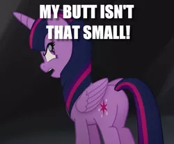 Size: 737x611 | Tagged: alicorn, blatant lies, caption, cropped, denial, derpibooru import, edit, edited screencap, folded wings, image macro, looking back, meme, my little pony: the movie, plot, safe, screencap, solo, twilight sparkle, twilight sparkle (alicorn), unamused