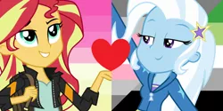 Size: 1000x500 | Tagged: safe, artist:prideponies, derpibooru import, sunset shimmer, trixie, equestria girls, aromantic, aromantic pride flag, demigirl, demigirl pride flag, female, gender headcanon, headcanon, lesbian, lgbt, lgbt headcanon, nonbinary, nonbinary lesbian pride flag, pride, pride flag, pride icons, sexuality headcanon, shipping, shipping domino, suntrix