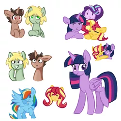 Size: 1000x1000 | Tagged: safe, artist:chautung, derpibooru import, rainbow dash, starlight glimmer, sunset shimmer, twilight sparkle, twilight sparkle (alicorn), oc, alicorn, equestria girls, cute, dashabetes, doodle, eyes closed, female, glimmerbetes, hug, lesbian, shimmerbetes, shipping, sunsetsparkle, twiabetes