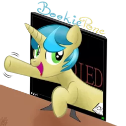 Size: 500x500 | Tagged: avatar, breaking the fourth wall, cute, dark souls, derpibooru import, monitor, oc, oc:book smarts, safe, simple background, transparent background, you died