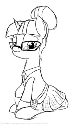 Size: 616x1006 | Tagged: safe, artist:moonatik, derpibooru import, sci-twi, twilight sparkle, ponified, pony, unicorn, equestria girls, 30 minute art challenge, clothes, crystal prep academy uniform, equestria girls ponified, glasses, hair bun, pleated skirt, school uniform, skirt, solo, unicorn sci-twi