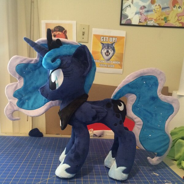 Size: 1024x1024 | Tagged: safe, artist:plushypuppy, derpibooru import, princess luna, alicorn, pony, female, folded wings, irl, jewelry, mare, photo, plushie, regalia, solo, standing