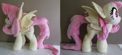 Size: 1024x462 | Tagged: safe, artist:plushypuppy, derpibooru import, fluttershy, bat pony, pony, female, flutterbat, irl, mare, photo, plushie, race swap, solo, standing