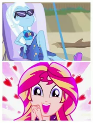 Size: 3106x4096 | Tagged: safe, derpibooru import, edit, screencap, sunset shimmer, trixie, eqg summertime shorts, equestria girls, equestria girls series, forgotten friendship, pet project, female, lesbian, shimmering the gecko, shipping, suntrix