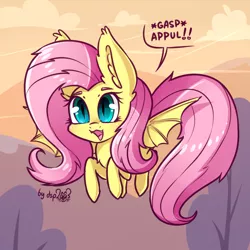Size: 1280x1280 | Tagged: safe, artist:dsp2003, derpibooru import, fluttershy, bat pony, 30 minute art challenge, appul, chest fluff, chibi, cute, cute little fangs, dsp2003 is trying to murder us, ear fluff, fangs, flutterbat, flying, hnnng, open mouth, race swap, shyabates, shyabetes, signature, single panel, slit eyes, solo, weapons-grade cute