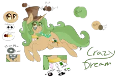 Size: 4800x2939 | Tagged: safe, artist:kimyowolf, derpibooru import, oc, oc:crazy dream, unofficial characters only, pony, unicorn, eye clipping through hair, female, hat, mare, party horn, reference sheet, simple background, solo, top hat, transparent background, wingding eyes