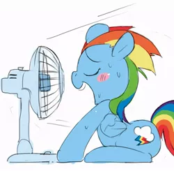 Size: 929x912 | Tagged: safe, artist:baigak, derpibooru import, rainbow dash, pegasus, pony, eyes closed, fan, female, mare, open mouth, smoldash, solo, sweat