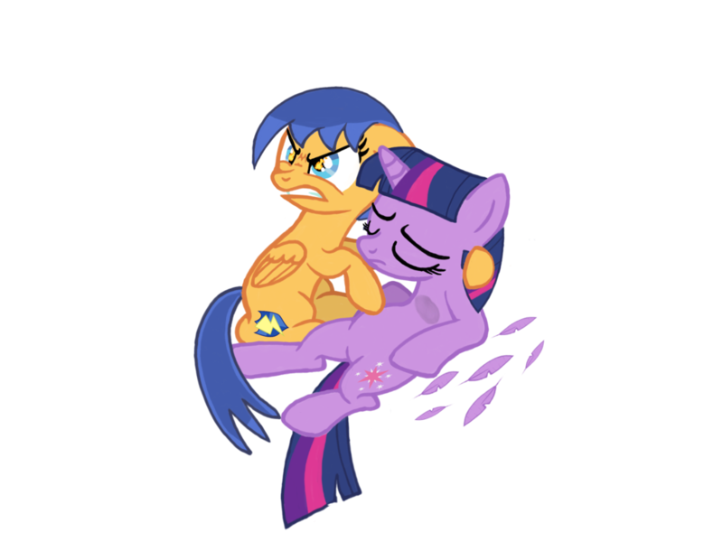 Size: 1024x768 | Tagged: safe, artist:turnaboutart, derpibooru import, flash sentry, twilight sparkle, twilight sparkle (alicorn), alicorn, pegasus, pony, angry, base used, bruised, feather, female, flare warden, flashlight, furious, half r63 shipping, lesbian, male, rule 63, shipping, simple background, straight, transparent background, twiwarden