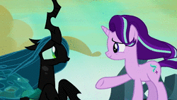 Size: 1920x1080 | Tagged: safe, derpibooru import, edit, edited screencap, screencap, queen chrysalis, starlight glimmer, changeling, changeling queen, pony, unicorn, the cutie map, to where and back again, adoracreepy, alter ego, alternate ending, alternate hairstyle, alternate scenario, angry, animated, assertive, creepy, crossing the memes, cute, denied, fail, fear, female, former queen chrysalis, frown, good end, interrupted, intimidating, mare, meme, menacing, oh crap, quiet, rage, rage face, ragelight glimmer, reformed, rekt, savage, scared, shocked, shut up, shut up hannibal, sound, split personality, subversion, webm, wide eyes