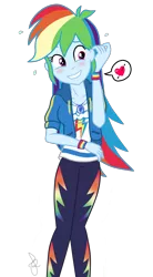 Size: 720x1300 | Tagged: safe, artist:ilaria122, derpibooru import, rainbow dash, equestria girls, equestria girls series, blushing, clothes, crush, cute, dashabetes, embarrassed, geode of super speed, grin, heart, magical geodes, nervous, nervous grin, pants, shirt, simple background, smiling, sweatshirt, t-shirt, transparent background, wristband