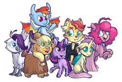 Size: 1024x694 | Tagged: safe, artist:lucheek, derpibooru import, applejack, fluttershy, pinkie pie, rainbow dash, rarity, sunset shimmer, twilight sparkle, abyssinian, anthro, changedling, changeling, classical hippogriff, dragon, gryphon, hippogriff, unicorn, yak, abyssinianized, alternate universe, appleyak, changedlingified, changelingified, classical hippogriffied, cloven hooves, colored hooves, cute, dashabetes, diapinkes, dragoness, dragonified, ear fluff, female, flutterling, griffonized, hippogriffied, jackabetes, jewelry, mane six, necklace, nyanset shimmer, rainbow dragon, raribetes, shimmerbetes, simple background, species swap, transparent background, twiabetes, unicorn twilight, yakified