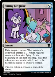 Size: 375x523 | Tagged: safe, artist:jay fosgitt, derpibooru import, edit, idw, discord, princess celestia, alicorn, draconequus, pegasus, pony, for the pony who has everything, spoiler:comic, spoiler:comic50, ccg, magic the gathering, mirror, trading card, trading card edit, transformation