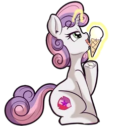 Size: 512x512 | Tagged: suggestive, artist:anibaruthecat, derpibooru import, sweetie belle, pony, unicorn, cutie mark, explicit source, female, filly, food, glowing horn, ice cream, ice cream cone, lewd, licking, magic, simple background, solo, telekinesis, the cmc's cutie marks, tongue out, transparent background, wrong magic color