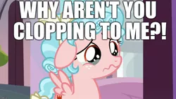 Size: 1280x720 | Tagged: suggestive, derpibooru import, edit, edited screencap, editor:useraccount, screencap, cozy glow, pegasus, pony, marks for effort, caption, crying, downvote bait, female, filly, floppy ears, image macro, implied masturbation, meme, sad, solo, teary eyes