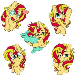 Size: 1164x1169 | Tagged: safe, artist:cutepencilcase, derpibooru import, sunset shimmer, pony, unicorn, equestria girls, commission, cute, female, heart, heart eyes, mare, pillow, shimmerbetes, simple background, sleepy, solo, sticker, telegram, telegram sticker, white background, wingding eyes