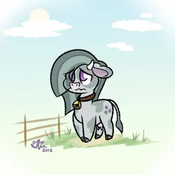 Size: 540x540 | Tagged: artist:glimglam, bell, bell collar, chibi, collar, cow, cowbell, cowified, cow pony, cute, derpibooru import, eye clipping through hair, hair over one eye, marblebetes, marble pie, mooble pie, safe, solo, species swap, udder