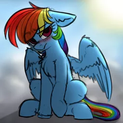 Size: 2000x2000 | Tagged: safe, artist:yoditax, color edit, derpibooru import, edit, rainbow dash, pegasus, pony, blushing, chest fluff, colored, colored sketch, cute, dashabetes, eyebrows, eyebrows visible through hair, female, floppy ears, high res, image, lidded eyes, looking at you, mare, png, raised eyebrow, raised hoof, sitting, sketch, solo, spread wings, wings