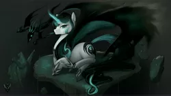 Size: 7200x4050 | Tagged: safe, artist:forgotten-wings, derpibooru import, oc, oc:crystal night, pony, unicorn, absurd resolution, armor, debris, ethereal wings, female, glowing horn, side view, solo, wingding eyes, wings
