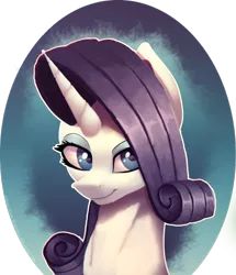 Size: 1024x1189 | Tagged: safe, artist:equestrian-downfall, derpibooru import, rarity, pony, unicorn, bust, female, looking sideways, mare, portrait, smiling