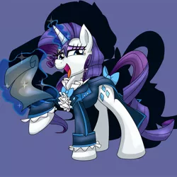 Size: 2300x2300 | Tagged: safe, artist:geraritydevillefort, derpibooru import, rarity, unicorn, the count of monte rainbow, clothes, glowing horn, magic, open mouth, rarifort, solo, telekinesis, the count of monte cristo, villefort