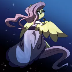 Size: 2300x2300 | Tagged: safe, artist:geraritydevillefort, derpibooru import, fluttershy, pegasus, pony, the count of monte rainbow, clothes, dress, female, looking at you, looking back, looking back at you, mare, shycedes, solo, the count of monte cristo