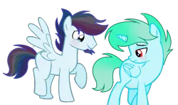 Size: 1240x736 | Tagged: safe, artist:thesmall-artist, derpibooru import, oc, oc:blaze storm, oc:water star, unofficial characters only, alicorn, pegasus, pony, alicorn oc, blushing, facial hair, gay, goatee, male, male pregnancy, offspring, parent:rainbow dash, parent:soarin', parents:soarindash, pregnant, simple background, stallion, transparent background