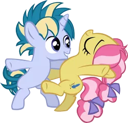 Size: 4570x4393 | Tagged: safe, artist:ironm17, derpibooru import, kettle corn, skeedaddle, earth pony, pony, unicorn, absurd resolution, bipedal, cute, dancing, eyes closed, female, grin, kedaddle, kettlebetes, male, shipping, simple background, skeedorable, smiling, straight, transparent background, vector