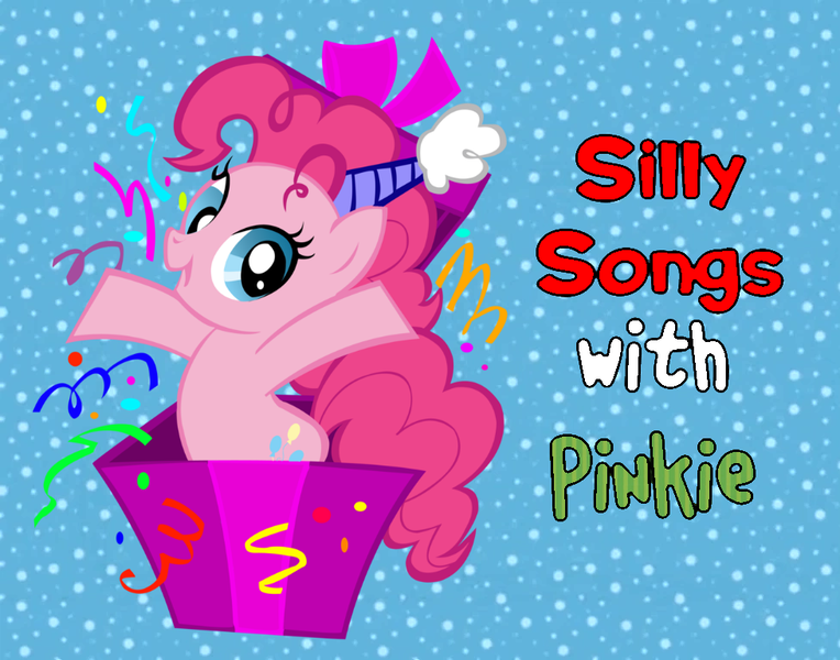 Size: 978x768 | Tagged: artist needed, box, confetti, derpibooru import, edit, pinkie pie, safe, silly songs, silly songs with pinkie, streamers, veggietales
