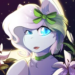 Size: 1500x1500 | Tagged: artist:hakkids2, beautiful, bow, bust, chest fluff, choker, crystal pony, cute, derpibooru import, flower, hair bow, looking at you, oc, oc:azur lachrimae, portrait, safe, unofficial characters only