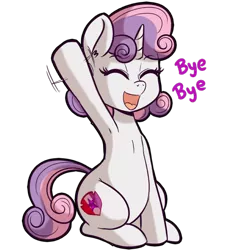 Size: 512x512 | Tagged: safe, artist:anibaruthecat, derpibooru import, sweetie belle, pony, unicorn, armpits, cute, cutie mark, diasweetes, explicit source, eyes closed, female, filly, open mouth, simple background, solo, text, the cmc's cutie marks, transparent background, waving