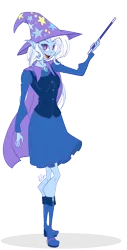 Size: 2742x5394 | Tagged: safe, artist:donnie-moon, derpibooru import, trixie, equestria girls, cape, clothes, elf ears, female, hat, mare, simple background, solo, transparent background, trixie's cape, trixie's hat, wand