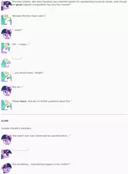 Size: 854x1162 | Tagged: artist:dziadek1990, conspiracy, conversation, decimal numeral system, derpibooru import, emotes, emote story, female, fourth wall, hooves, lauren faust, math, mother and daughter, princess celestia, reddit, safe, slice of life, text, twilight sparkle