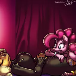 Size: 3199x3209 | Tagged: safe, artist:threewontoo, derpibooru import, part of a set, applejack, pinkie pie, anthro, earth pony, breasts, clothes, sleeping